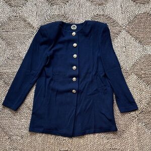 St. John Navy Knit Top with Gold Buttons